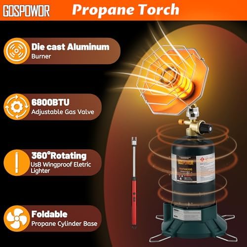 Propane Heater 6200BTU, Camping Portable Outdoor Heater with USB Lighter and Cylinder Stand, for Outdoor Space, Patio, Finshing, Hunting,Open Work(Fuel not included) - Image 3