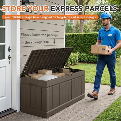 78 Gallon Deck Box Outdoor Indoor Waterproof Storage Box, Brown - Image 4