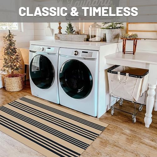 IOHOUZE 2.3x3.6 Striped Outdoor Doormat, Washable Front Door Rug, Black Tan - Image 5