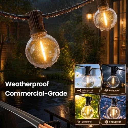 RTTY 100FT Outdoor String Lights, Waterproof 50+2 LED Bulbs Patio Light - Image 2