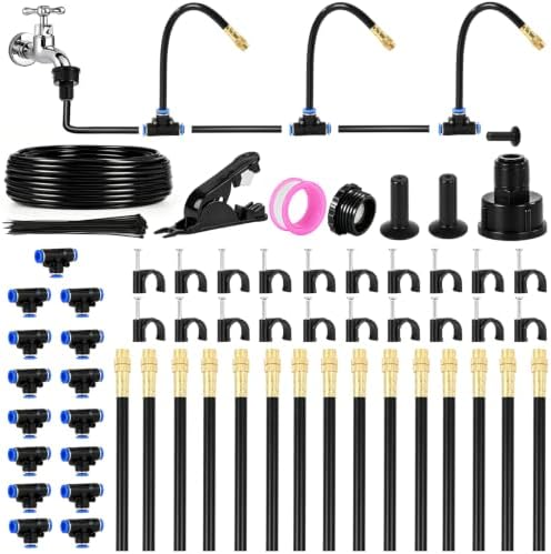 360° Adjustable Drip Irrigation System Kit, 50 FT Garden Watering System with 15 Copper Nozzles, Automatic Misting Sprinkler for Yard, Garden, Lawn, Raised Bed, Greenhouse and Plants by Unknown