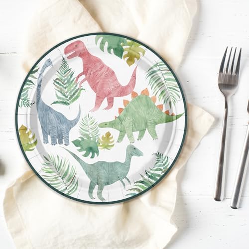 WRAPAHOLIC 25Pcs Birthday Paper Plates - 9 Inch Dinosaur Green Plant Disposable Plates Decorative Dinner Plates for Party Tableware Supplies Table Decor - Image 3