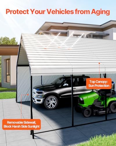 VEVOR 20x24 ft Heavy Duty Metal Carport, Outdoor Car Shelter with Removable PE Sidewalls, Steel Frame Garage for Car, Truck, Boat, Tractor, and Equipment Storage - Image 3