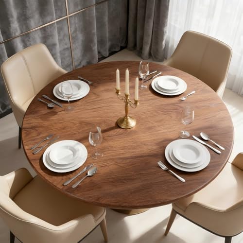 LUSHVIDA Round Tablecloth, Fitted Table Cloth for 45"-56" Tables, Oak - Image 2