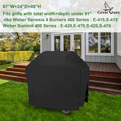 Outdoor Waterproof Grill Cover,Fits Weber Genesis 4 Burners 400 Series: E-415,S-415,Summit 400 Series : E-420,E-470,S-420,S-470,Heavy Duty BBQ Cover 67" - Image 2