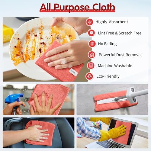 FIXSMITH Red Microfiber Cleaning Cloth -Pack of 12, Highly Absorbent Cleaning Rags, 16"X12" All Purpose Cleaning Towels for Housekeeping, Kitchen, Car, Lint Free and Reusable Microfiber Towels - Image 5
