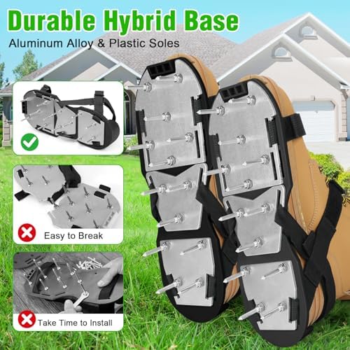 Lawn Aerator Shoes for Grass - Pre-Assembled Grass Aerator Shoes for Lawn - Soil Yard Aerator Tool for Aerating Patio Garden, Black, Large Size - Image 3