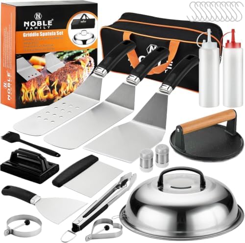 N NOBLE FAMILY 27 PCS Griddle Accessories Kit, Flat Top Grill Accessories Set for Camping, Professional Griddle Spatula Set with Melting Dome, Burger Press for Outdoor BBQ Teppanyaki by NNOBLEFAMILY