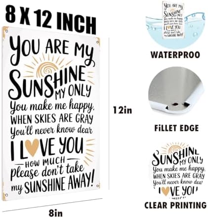 BEASTZHENG You Are My Sunshine Decorative Tin Sign Cream with Gray Lettering Metal Sign, Retro Plaque Poster Home Wall Art - Image 3