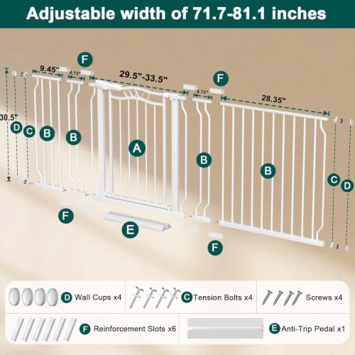 Fairy Baby 71.7"-81.1" Extra Wide Baby Gate with Door Large Pet Gate Indoor - Image 2