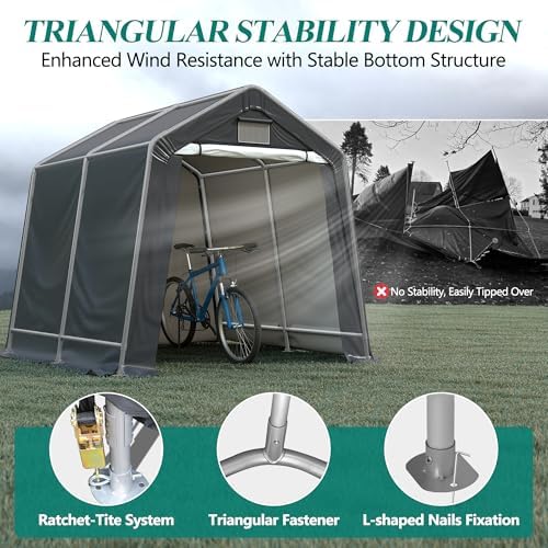 GARTOO 8' x 8' Outdoor Storage Shelter Shed, Gray - Image 5