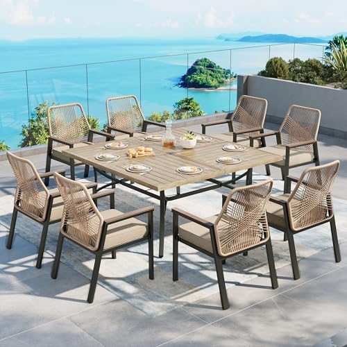 SUNSHINE VALLEY 9pc Patio Dining Set, 57.5" Square Table & 8 Rattan Chairs by SUNSHINEVALLEY