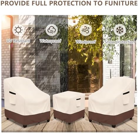 Rileytee Outdoor Furniture Covers Waterproof,600D Heavy Duty Patio Furniture Covers 3 Piece Set,Patio Set Cover for 2 Chairs and Side Coffee Table(Beige,Large) - Image 7