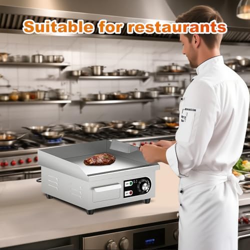 14’’ Commercial Electric Griddle - Electric Cast Iron Griddle w/Stainless Steel Material and Non-Stick, 110V Commercial Griddle w/ 1/2" Thick Iron Cooking Plate for Indoor and Restaurant - Image 6