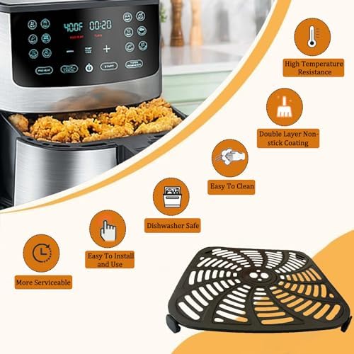 8QT Air Fryer Grill Plate for Gourmia GAF838 Digital Air Fryers, Upgraded Double Layer Nonstick Coating Air Fryer Grill Pan Crisper Tray Grate for Gourmia 8QT Air Fryer, Dishwasher Safe - Image 6