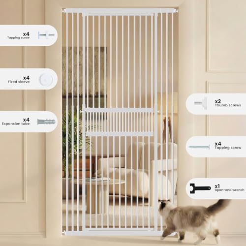 Gardner Pet Extra Tall Cat Gate 49"-86" Adjustable Height, Tall Pet Gate for Doorways/Hallways with 27.5"-37" Adjustable Width Baby Gate with 4 Extensions Kits, No Drilling Pressured Mounted (White) - Image 5