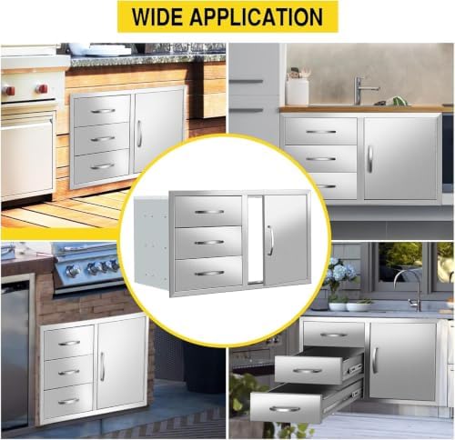 Outdoor Kitchen Drawer Combo Cabinet Outdoor Kitchen Stainless Steel Trash Triple Drawers For BBQ Island Grill Station (Drawer Combo-38.3Wx22.7Hx20.7D with Handles) - Image 7