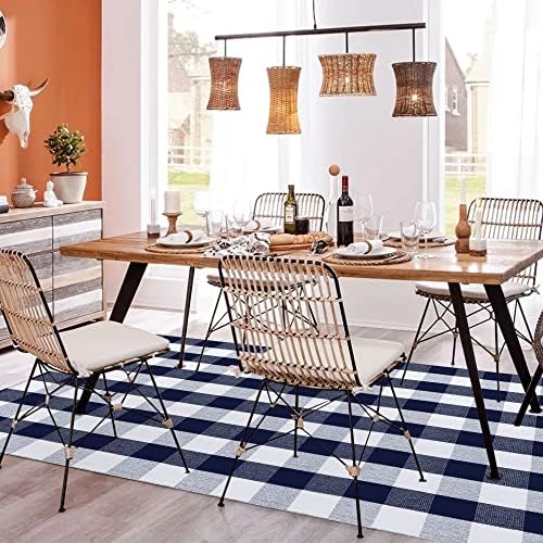 SEEKSEE Buffalo Plaid Rug 4' x 6' Navy Blue and White Large Front Door Mat, Layering Area Rug, Washable Rug for Outdoor Patio Entryway Indoor Living Room Kitchen Dining Room Decor - Image 5