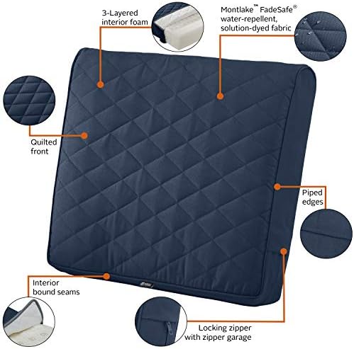 Classic Accessories Montlake FadeSafe Water-Resistant 25 x 22 x 4 Inch Wide Back Patio Quilted Lounge Cushion, Navy - Image 4