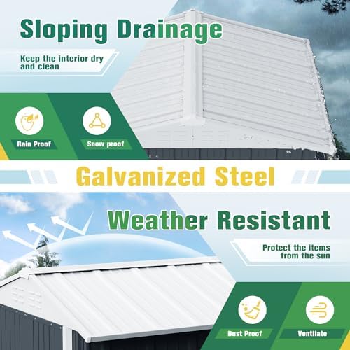 Flamaker 6x8 FT Storage Shed Waterproof Metal Garden Shed with Lockable Door Utility Tool Shed Outdoor Storage for Backyard, Patio and Lawn, Grey - Image 3