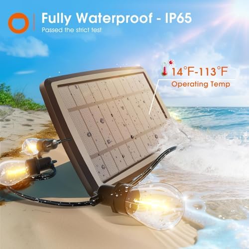 addlon 102FT(96+6) Solar String Lights Outdoor, Last 20+ Hrs, USB Charging - Image 4