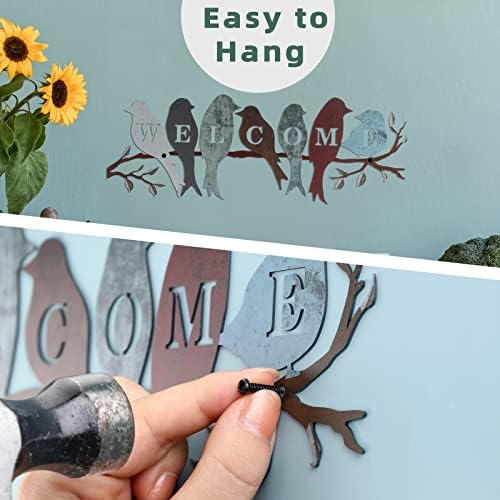 Peryiter Birds on Branch Welcome Sign Metal Wall Decor,Vintage Colors - Image 3