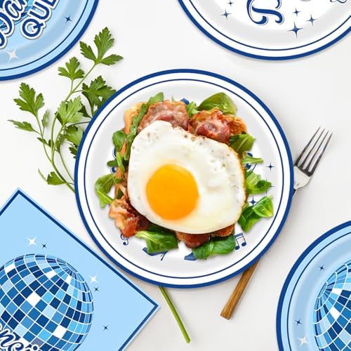 Dancing Queen Party Decorations 48Pcs Retro 70s Tableware Set Disco Plates and Napkins Forks Supplies Serves 16 Blue Disco Ball Birthday Bachelorette Party Decorations - Image 5