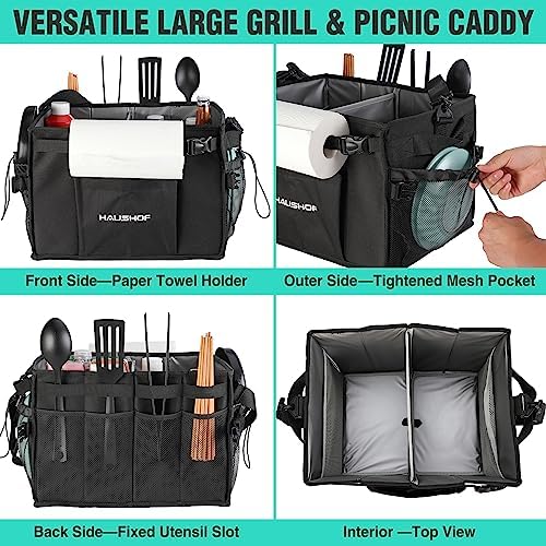 HAUSHOF Large Grill and Picnic Caddy with Paper Towel Holder - Image 4