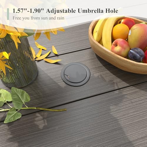 Outdoor Dining Table with Adjustable Umbrella Hole, 40.2" All-Weather Square Patio Dining Table for 4, Metal Patio Table for Garden Lawn Porch Deck Yard, Grey - Image 3