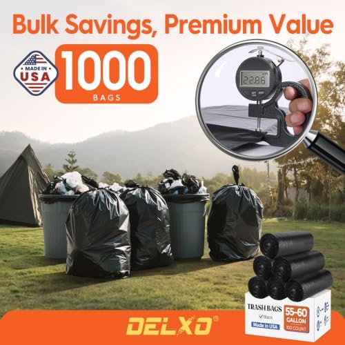 Delxo 55-60 Gallon Trash Bags, 1000 Count, 38×58' Large Black Garbage Bags - Image 2