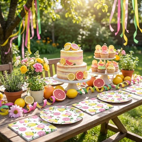 40PCS Lemonade Party Decorations Tableware Set For Girls Pink Lemon Paper Plates and Napkins, Pink Lemon Fruit Themed Birthday Baby Shower Bridal Shower Party, Serves 20 - Image 5