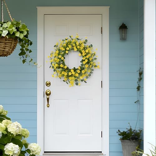Pinkpum 22" Daisy Eucalyptus Wreath for Front Door, Artificial Spring Summer Floral Wreath for Front Door, Home Farmhouse Wedding Wall Window Decor - Image 4