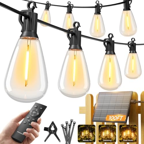 Minetom 100FT Solar String Lights Outdoor Waterproof, S14 Patio Lights by Minetom