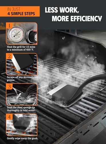 MEKER Grill Brush Bristle Free, Grill Cleaner Brush with 5 BBQ Replacement Head for Cast Iron, Stainless Steel Grates, Safe Grill Scraper Outdoor BBQ Grill, Black - Image 3