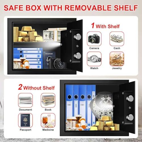 1.2 Cubic Feet Small Fire Safe Box for Home, Fireproof Lock Box, Security Money Safe with Digital Keypad, Spare Keys and Removable Shelf, Personal Home Safes for Money, Jewelry, ID Documents - Image 4