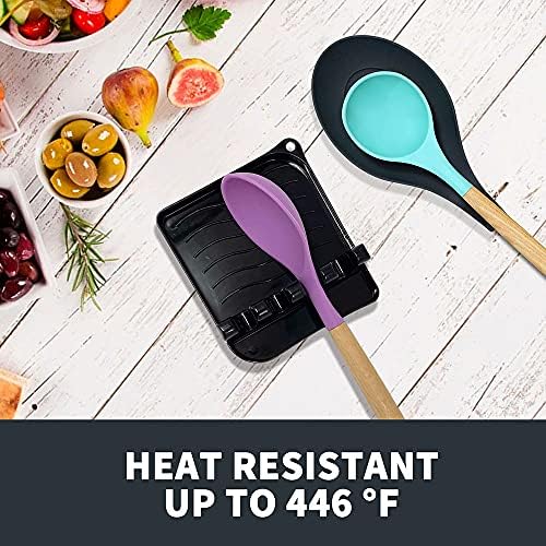 2 Pack Multiple Utensil Spoon Rest with Drip Pad Non-Slip Heat Resistant Kitchen and Grill Spoon Holder for Spatula, Ladle, Tongs, Kitchen Gadgets, and Cooking Accessories (Bright Black) - Image 5