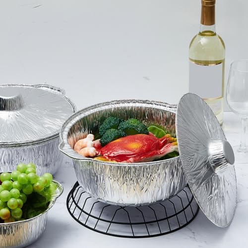 Ziliny Disposable Aluminum Pot with Lid Round Foil Pans Disposable Cookware Food Container for Vacation Trips Camping Baking Heating Cooking(24,33.8 oz) - Image 5