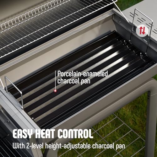 Feasto Heavy-Duty 30-Inch Charcoal Grill with Offset Smoker Grill - Image 6