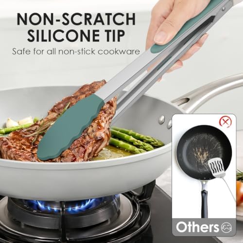 HOTEC Stainless Steel Kitchen Tongs with Silicone Tips, Set of 3-7",9" &12" - Image 5