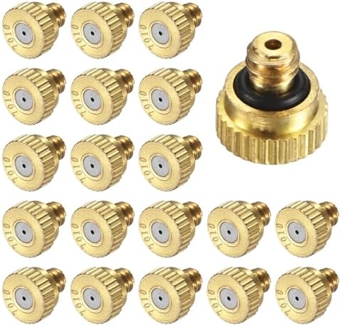 M METERXITY 20-Pack Brass Misting Nozzles, 0.028inch/0.7mm Orifice Heavy Duty 10/24 UNC Screw Thread Misting Nozzle Plug for Outdoor Spray Cooling System/Patio Mist System/Dust Control by MMETERXITY