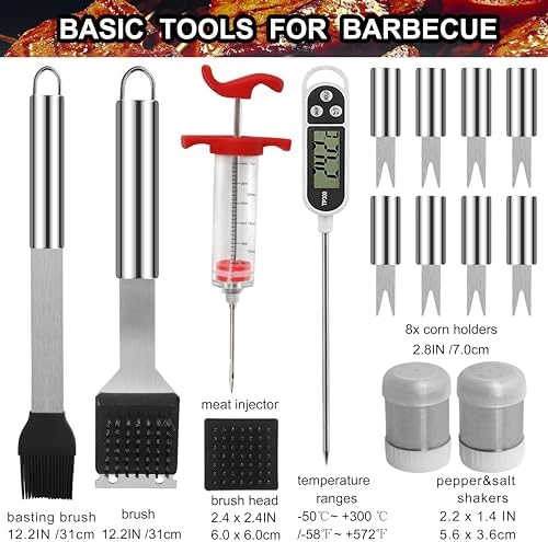 grilljoy 24PCS BBQ Grill Tools Set with Meat Thermometer and Injector - Extra Thick Stainless Steel Fork, Spatula& Tongs - Complete BBQ Accessories in - Perfect Grill Gifts for Father's Day - Image 3