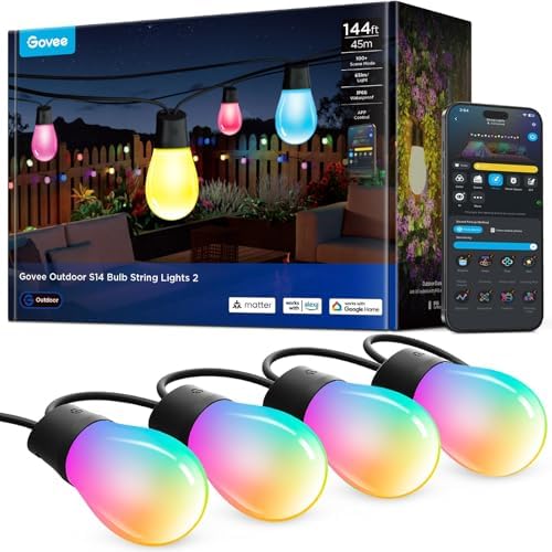Govee S14 Bulb Outdoor String Lights 2, 144ft RGBICWW, 45 LED Bulbs, IP66 by Unknown