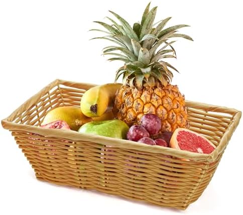 Coloch 6 Pack Plastic Woven Bread Basket, 12 Inch Imitation Rattan Fruit Basket Stackable Rectangle Serving Baskets for Fruit, Bread, Vegetable, Towel, Home, Outdoor Use - Image 5