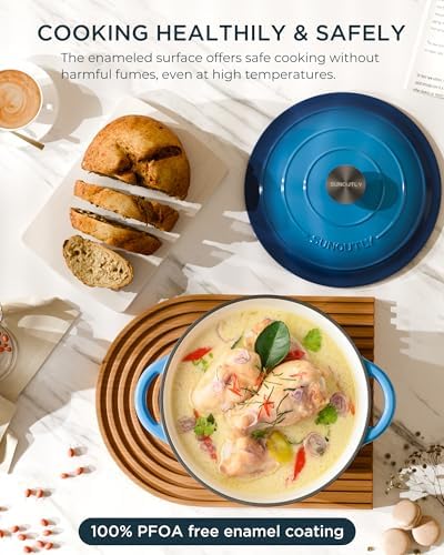 Enameled Cast Iron Dutch Oven, 7.5QT Pot with Lid, Navy Blue - Image 2