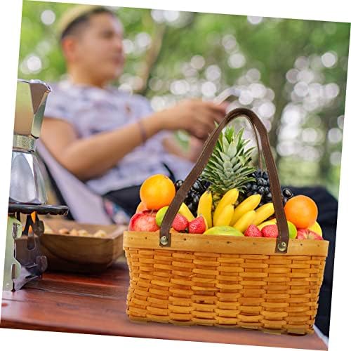 Yardwe 2pcs Outdoor Woven Picnic Basket Sturdy Handle Capacity Fruit Vegetable Storage for Picnics Parties and Home Organization Rustic Design for Easy Carrying - Image 4