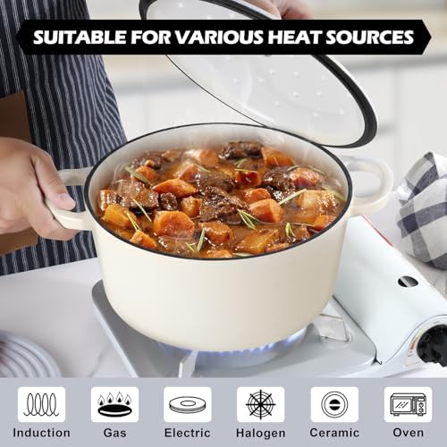 TeamFar 6Qt Dutch Oven, Enameled Cast Iron Dutch Oven Pot with Lid - Image 5