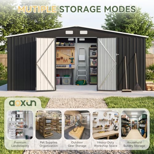 Aoxun 14x12 FT Outdoor Metal Storage Shed with Lockable Doors, Black - Image 5
