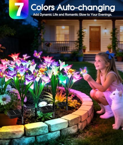 KOOPER Solar Lights Outdoor Garden Decor 10 Pack, 40 Lily Flowers and 30 Swaying Butterflies, IP65 Waterproof 7 Color Changing Solar Flower Lights for Yard Patio Pathway, Gifts for Mom Women Grandma - Image 2