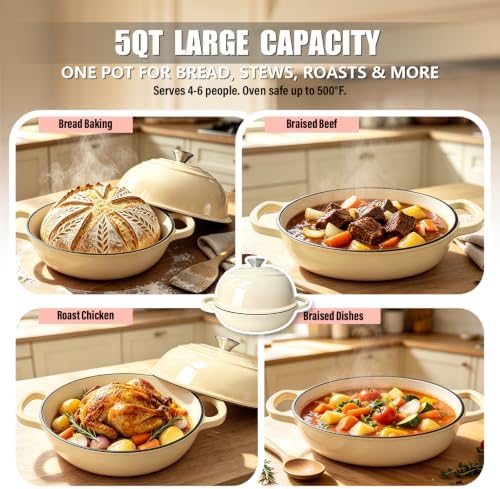 Cast Iron Bread Dutch Oven 6QT Pink Enameled with Lid - Image 5
