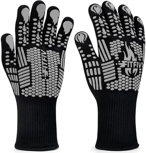 BBQ Gloves, 1472°F Heat Resistant with Silicone Grip Oven Mitts by FITFIV